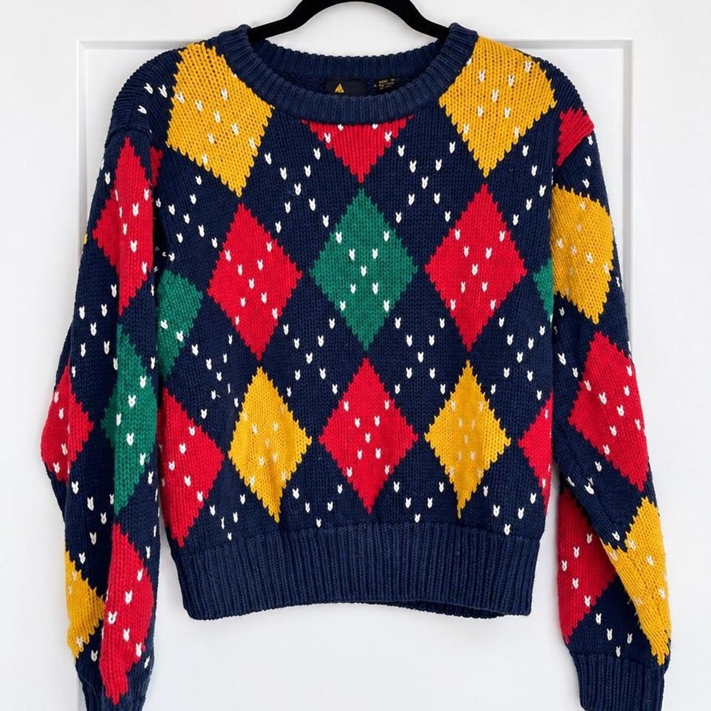 Lizsport Petite Colorful Argyle Knit Sweater | Size P